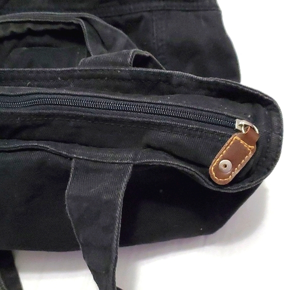 Black Multipockets Utility Boho Canvas Tote Shoulder Bag - Picture 7 of 9